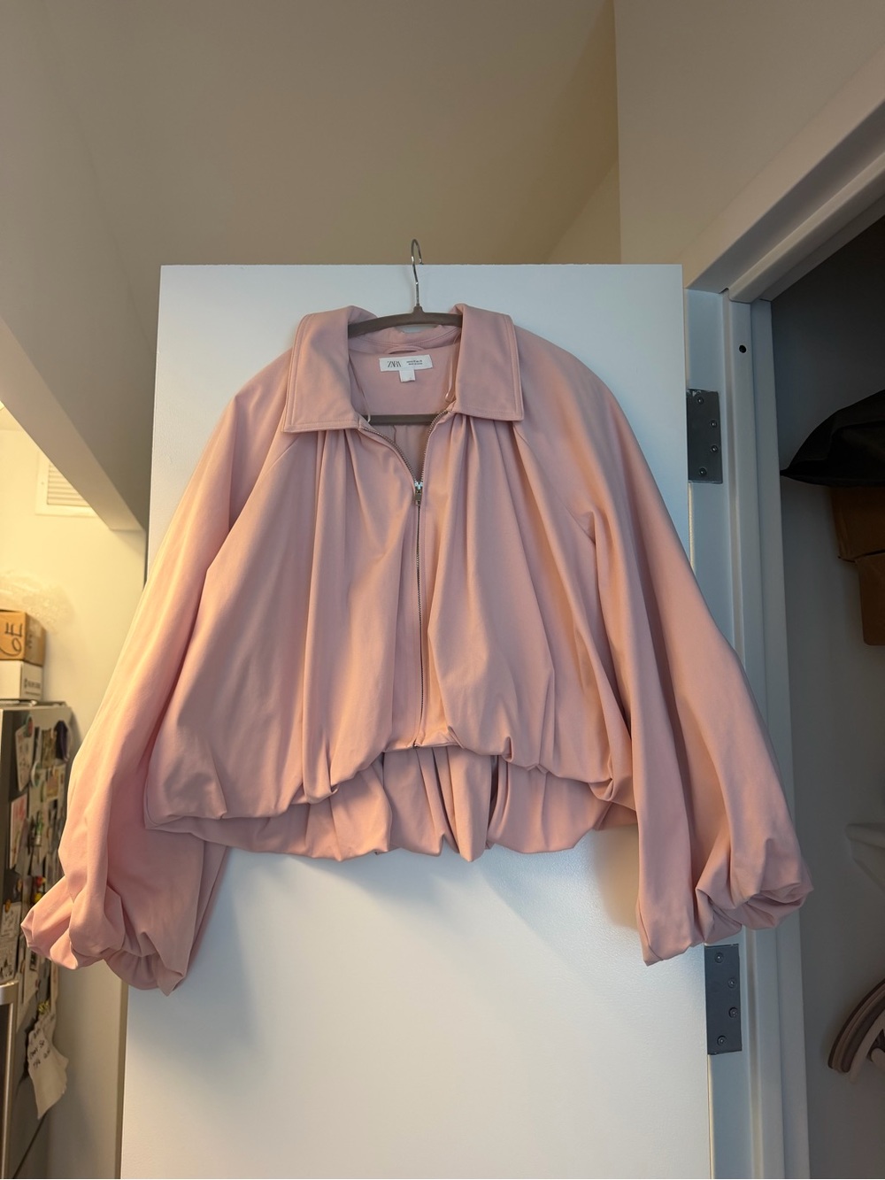 ZARA Blush Pink Cropped Zip-Front Jacket